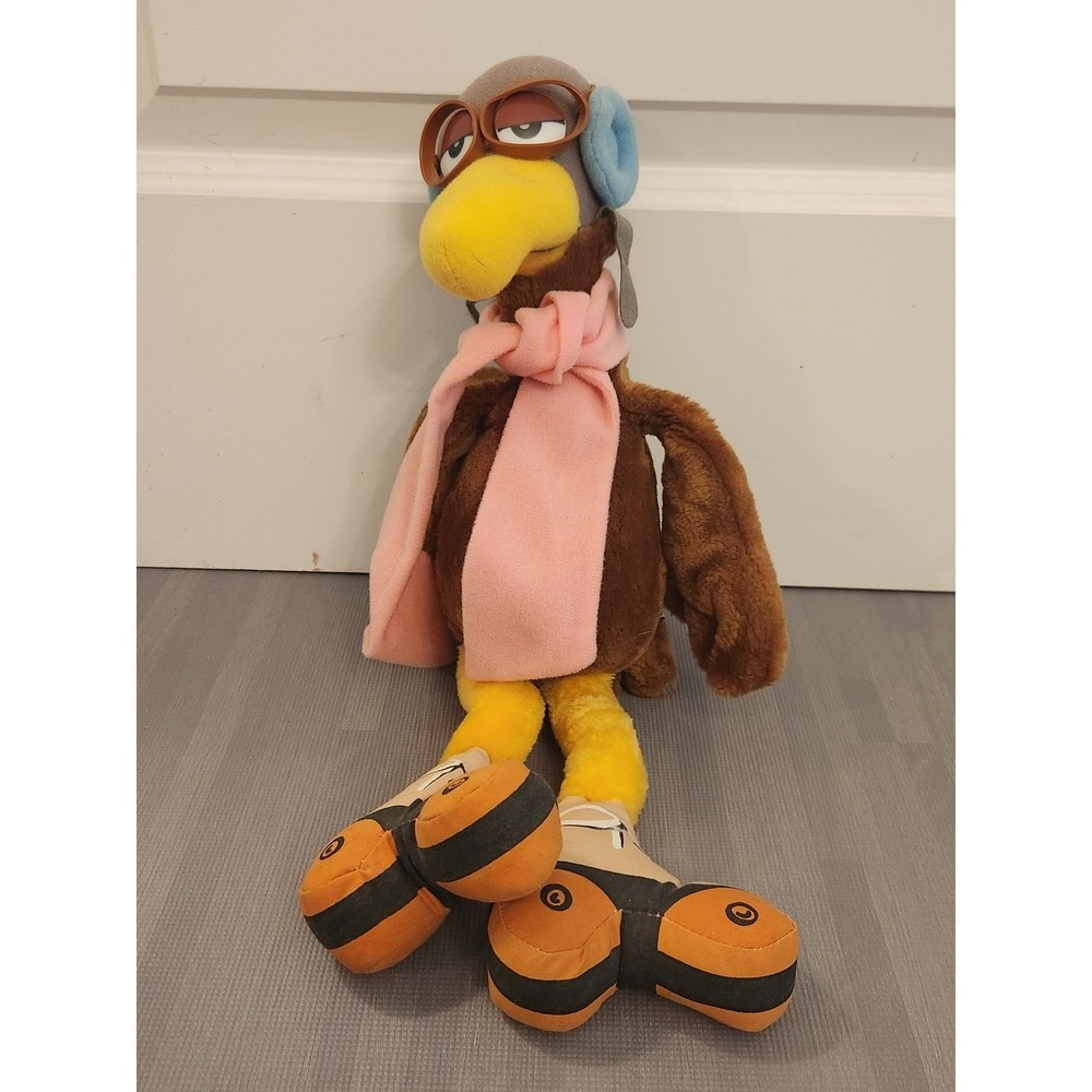 Vintage 1983 Wallace Berrie Aviator Bird Plush Roller Skates Scarf Goggles 16"
